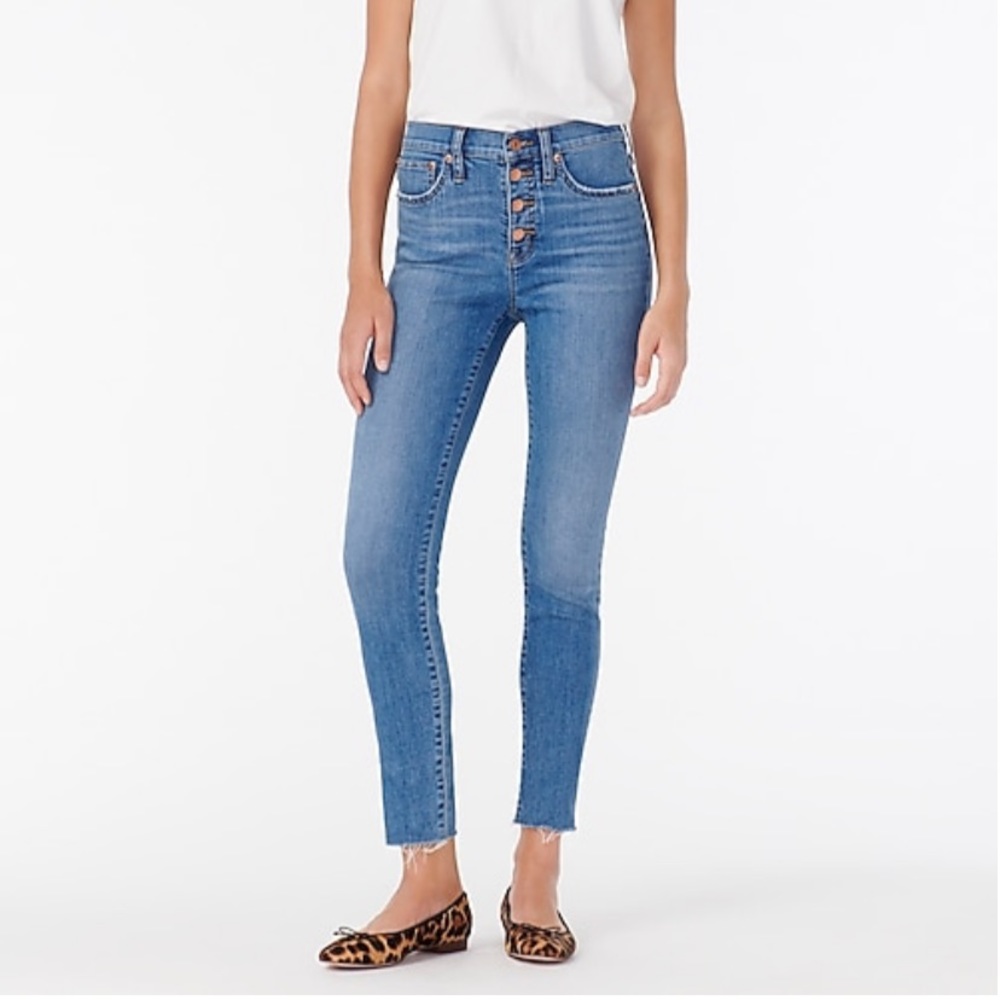 J Crew toothpick high rise jeans.
